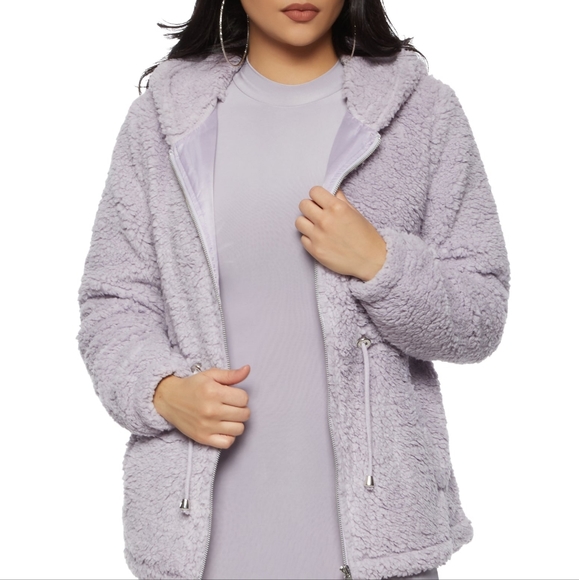 Sherpa Hooded Jacket in Lavender - Picture 1 of 10